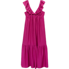 Mango Ramona Long Dress with Ruffle Neckline - Fuchsia