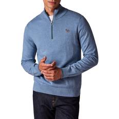 PS Paul Smith Pale Blue Cotton Blend Logo Half Zip Sweater - Greyish Blue