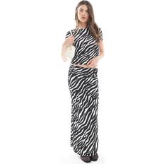 Zebra Kjolar Vero Moda Zebramönstrad Maxikjol Jersey Sidoslits Set - Vit