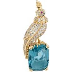 Blue Brooches Latelita Crested Love Bird Brooch London Blue Topaz Gold