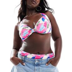 Florals Bikini Tops Vero Moda Curve Halterneck Knot Front Bikini Top - Bright Watercolour Print