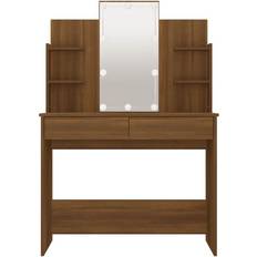 vidaXL With LED Lights Brown Oak Sminkbord 40x96cm