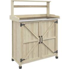 Potting Benches OutSunny Outdoor Wooden Potting Bench with Storage Cabinet