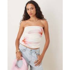 Gina Tricot Tubetop Med Pink Blomstermønster I Mesh - Hvid