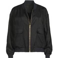 Linen - Women Jackets Lands' End Linen Bomber Jacket - Black