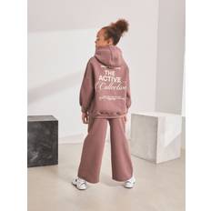 Brun Tracksuits Børnetøj NEXT Mocha Brown Hoodie Wide Leg Joggers Set - Brun/Hvid