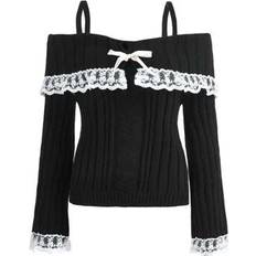 Lace - Women Jumpers Shein Y2k Off The Shoulder Sweaters Long Sleeve - Fall