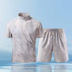 Breathable - Men Suits Shein Round Neck Fashionable Waffle Outfit Set - Color