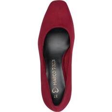 Damen Pumps Samtige Haptik Karreé Spitze Blockabsatz - Rot