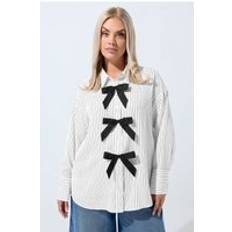 Yours Plus Size Stripe Bow Front Shirt - White