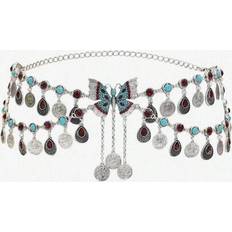 Body Chains Shein Summer Beach Carved Flower Sier Coin Tassel Waist Chain - Natural Turquoise