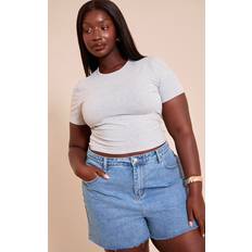 Clothing PrettyLittleThing Plus Grey Marl Cotton Crew Neck Cropped Short T-Shirt - Grey