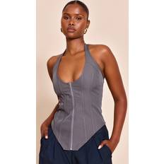 Grey Corsets PrettyLittleThing Boned Dip Hem Corset - Grey