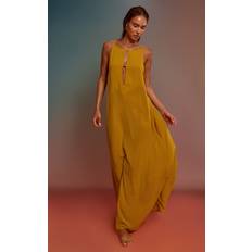 Silke/Siden Badkläder PrettyLittleThing Chiffon Boat Neck Trapeze Beach Dress - Mustard