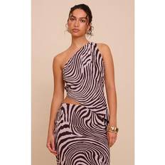 Clothing PrettyLittleThing Zebra Print Chiffon Asymmetric Top - Brown