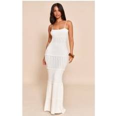 Clothing PrettyLittleThing Petite Cream Scalloped Edging Knitted Maxi Dress - White
