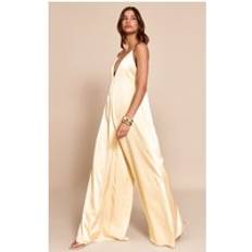 Yellow Jumpsuits & Overalls PrettyLittleThing Satin V Neck Wide Leg Jumpsuit - Butter Yellow