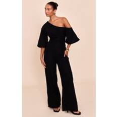 PrettyLittleThing Asymmetric Short Sleeve Wide Leg Jumpsuit - Black