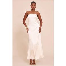 PrettyLittleThing Cream Satin Bandeau Maxi Dress - White
