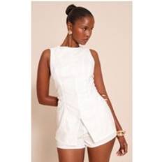 White Jumpsuits & Overalls PrettyLittleThing Tailored Woven Button Down Playsuit - White