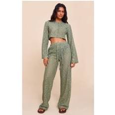 Lace Trousers & Shorts PrettyLittleThing Lace Straight Leg Trousers - Green