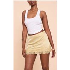 Short Skirts - Yellow PrettyLittleThing Satin Lace Trim Mini Skirt - Butter Yellow