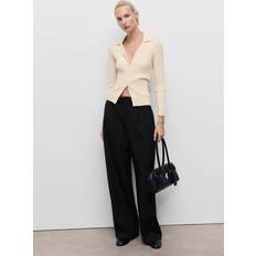 Ribbed Lapel Cardigan Woman - Ecru