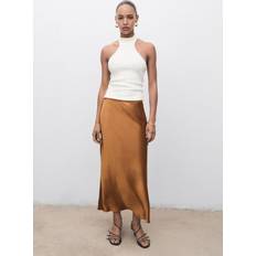 Mango Skirts Mango Midi Satin Skirt Woman - Cognac