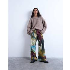 Clothing Topshop Satin Tie Waist Wide Leg Trouser Abstract Print - Multi