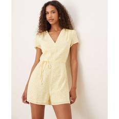 Glamorous V Neck Playsuit - White Yellow