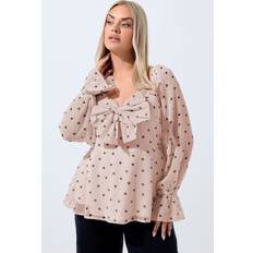 Breathable - Women Blouses Heart Bow Front Chiffon Top Light Pink