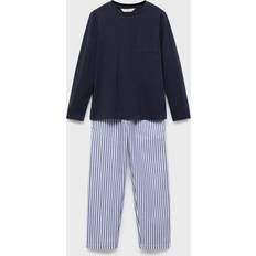 Randiga Pyjamasar Barnkläder Mango Striped Long Pyjamas Kids - Navy