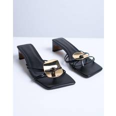 Fabric Heeled Sandals Topshop Ilaria Kitten Heeled Sandal Metal Trim - Black