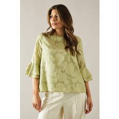 Boat Neck Blouses Wallis Jacquard Frill Sleeve Top Green