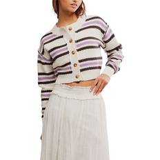 Women Cardigans Free People Lila Stripe Cardi Cropped Knit Cardigan - Ivory Combo