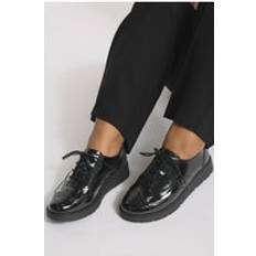 Lack Oxford Yours Patent Lace Up Brogue Flats In Extra Wide EEE Fit - Black