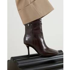 Square Toe Heeled Ankle Boots - Brown