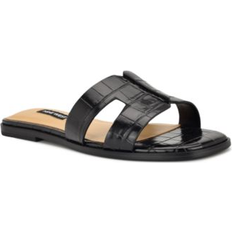 Nine West Women Slides Nine West Giny Cutout Flat Slide Sandals - Black Croco