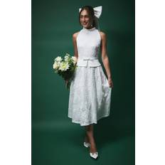 Clothing Coast Lace Peplum Detail Midi Wedding Dress - White