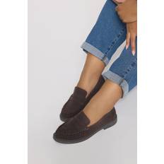 Faux Leather Low Shoes Yours Faux Suede Ruched Front Loafers In Extra Wide EEE Fit - Chocolate Brown