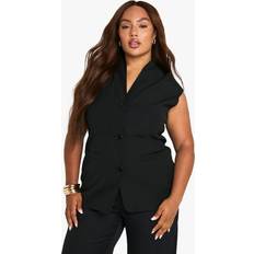 boohoo Plus Cap Sleeve Longline Tailored Waistcoat - Black