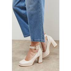 Faux Leather Heels & Pumps Oasis Faux Leather Covered Buckle High Block Heel Court Shoes - Beige