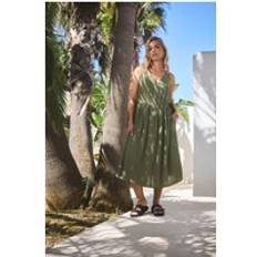 Clothing Yours Button Through Chambray Dress Sleeveless - Khaki Green
