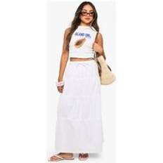boohoo Womens Tiered Cotton Maxi Skirt - White