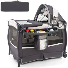 Metall Babynests & Filtar Northix 4 i 1 Resesäng Med Vikbar Sidosäng Med Justerbara Baldakinblommor