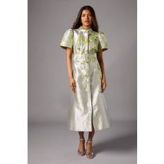 Coast Petite Belted Jacquard Shirt Dress - Silver