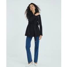 Coats River Island Womens Black Short Belted Wrap Coat