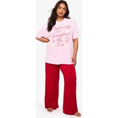 Red - Women Sleepwear boohoo Plus Breakfast Club Shirt Pj Trouser Set - Red