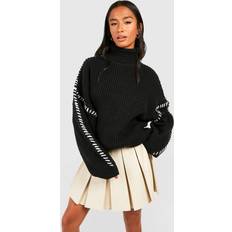 Jumpers boohoo Womens Petite Contrast Stitch Detail Jumper - Black