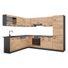 Vicco Cuisine en angle R-Line, Chêne doré/anthracite, 227 x 287 cm sans plan de travail